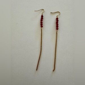 Gold Chain Drop Earrings Red Beads | Dangle Earrings | Velvet Box | Gift Ready